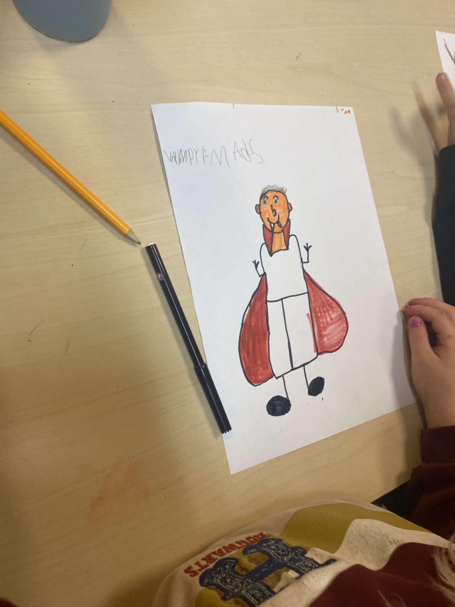 En tegning af en af karaktererne eleverne opfandt til workshop med forfatter Lars Daneskov